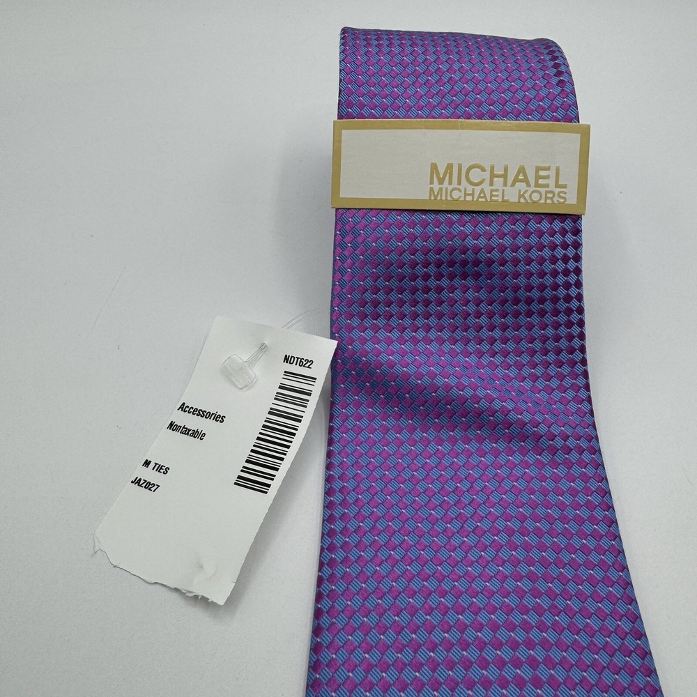Michael Kors Purple Check Geometric Classic Silk Tie NWT  3"